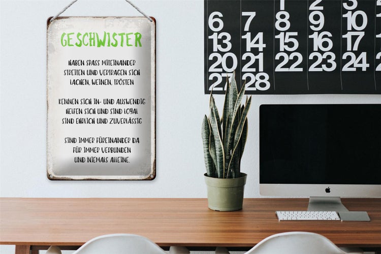Blechschild Spruch 20x30cm Geschwister füreinander da