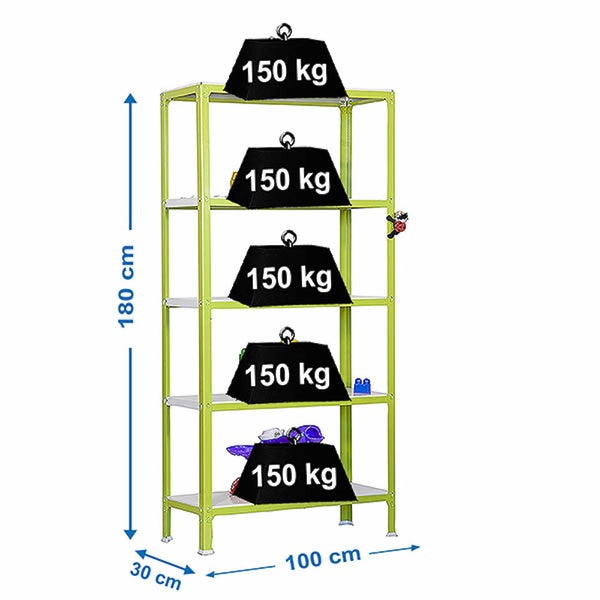 PROREGAL Wohnregal Living Koala Metal mit 5 Fachböden HxBxT 180 x 100 x 30 cm Fachlast 150 kg Grün/Weiß