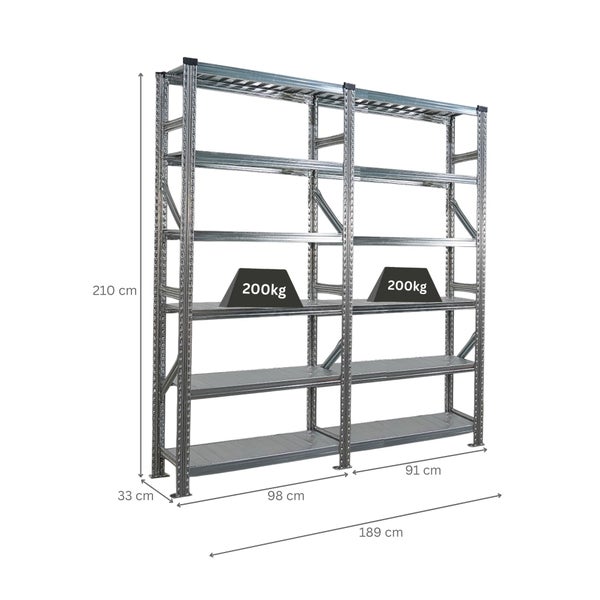 Metallregal mit Abmessungen und einer maximalen Traglast von 200 Kilogramm