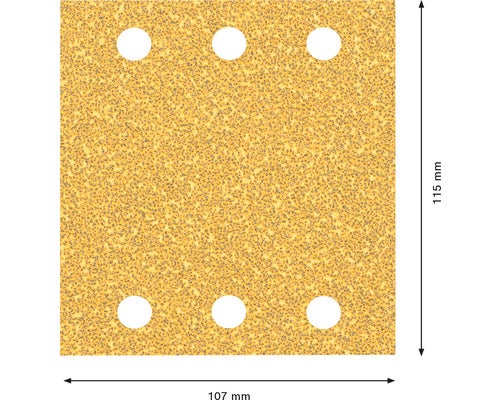 Schleifpapierblatt mit sechs Löchern und Abmessungen