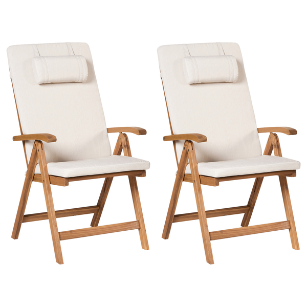 Set mit 2 Stühlen und Sitzkissen JAVA PREMIUM Akazienholz Hellbeige