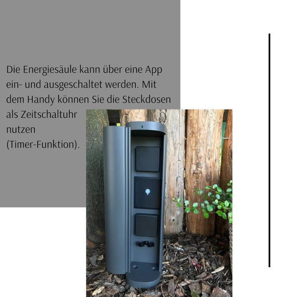 Energiesäule für den Außenbereich mit App-Steuerung und Zeitschaltuhr.