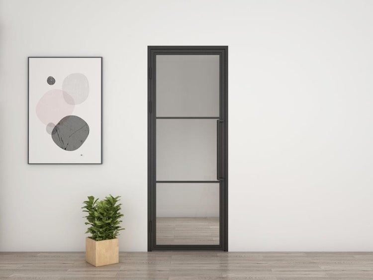 Glastür Komplettset mit Beschlag Loftstil 834x1972mm DIN Links  - Griffstange Drehtür
