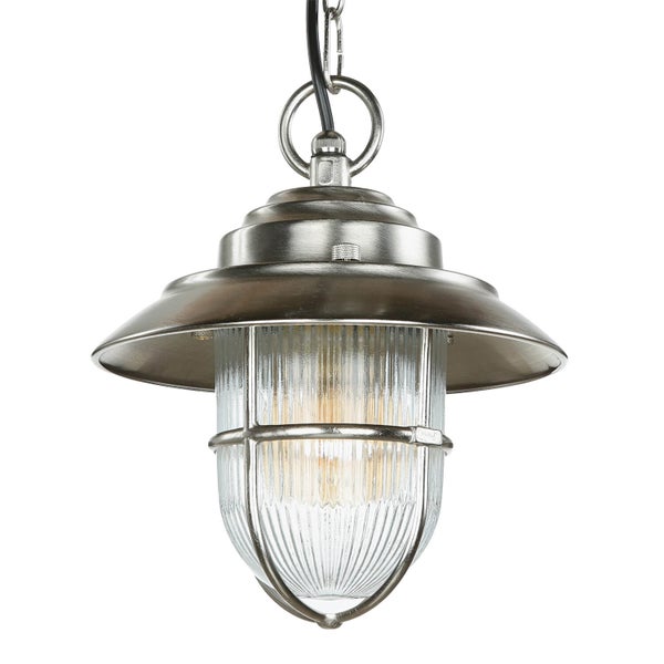 Hängelampe mit geriffeltem Glas und Metallschirm