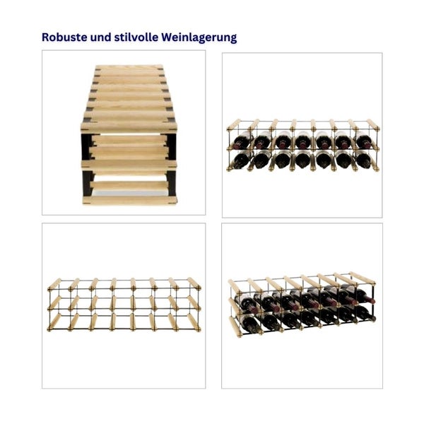PROREGAL Modulares Weinregal Vinotega Mod Metal HxBxT 22,5 x 72,5 x 24,5 cm 7 x 2 Flaschen Massives Kiefernholz Braun Geölt