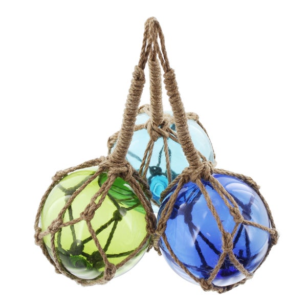 FRANK FLECHTWAREN | Glaskugel Netz, 3er Set, GLAS, ca. Ø 9 cm, GH 25 cm