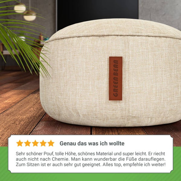 Green Bean Sitzsack-Hocker 45x25cm mit EPS-Perlen Füllung - Fußhocker Fußkissen Sitz-Pouf für Sitzsäcke - Bodenkissen für Kinder und Erwachsene - Fußablage Sitzkissen Sitzhocker Sand
