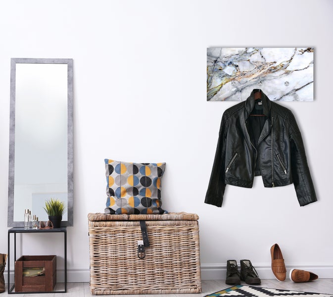 Wandpaneel, Wandgarderobe aus Acrylglas inkl. 3 Edelstahlhaken und Aufhängung Marmor WR00020, 60x30cm