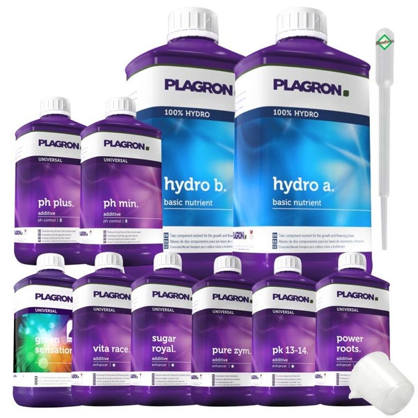 Plagron Hydro XXL 10-Teiliges Dünger Set – Komplettnährstoff für Hydroponik | Für Gesundes Wachstum, Kräftige Wurzeln & Reiche Blüten, inklusive Hydro A&B, Green Sensation, Power Roots & PK 13/14