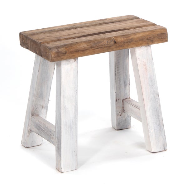 Sitzhocker Rustic Teakholz massiv 05 weiß-natur