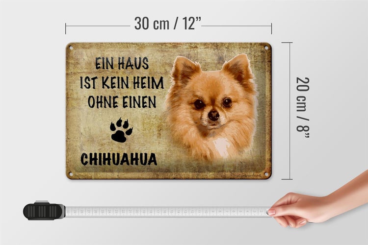 Blechschild Spruch 30x20cm Chihuahua Hund ohne kein Heim