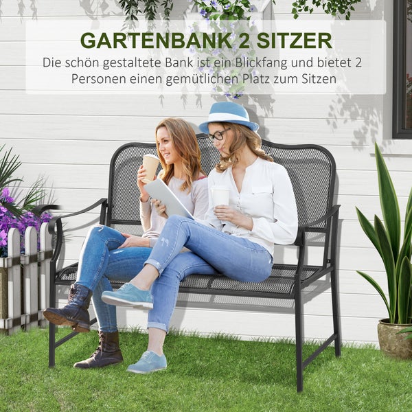 Outsunny Gartenbank mit Tisch, 2-Sitzer Parkbank, bis 220 kg belastbar, 113 x 58 x 98 cm, Metall, Schwarz