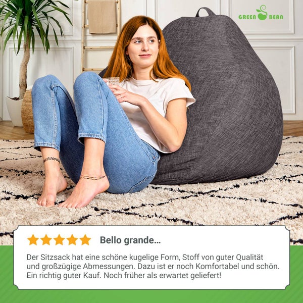 Green Bean Indoor XXL Sitzsack mit 300 Liter mit EPS-Perlen Füllung - Kuschelig Weich Waschbar - Drinnen Stoff Bodenkissen Liegekissen Sitzkissen - Dunkelgrau Asphalt