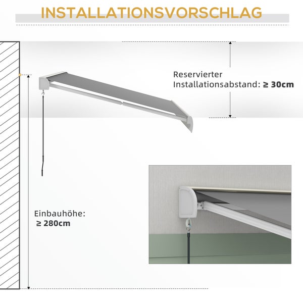 Outsunny Gelenkarmmarkise 3m Elektrische Markise mit Handkurbel, Fernbedienung Balkonmarkise Sonnenschutz Wandmontage Sonnendach für Balkon Alu Hellgrau