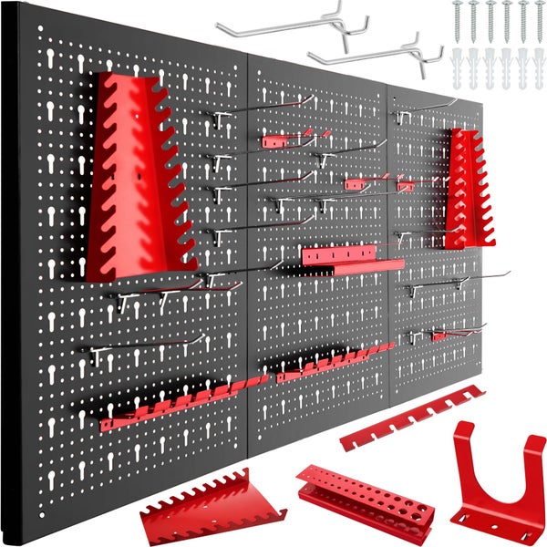 Werkzeuglochwand tectake  dreiteilig, aus Stahl 120 x 3 x 60 cm