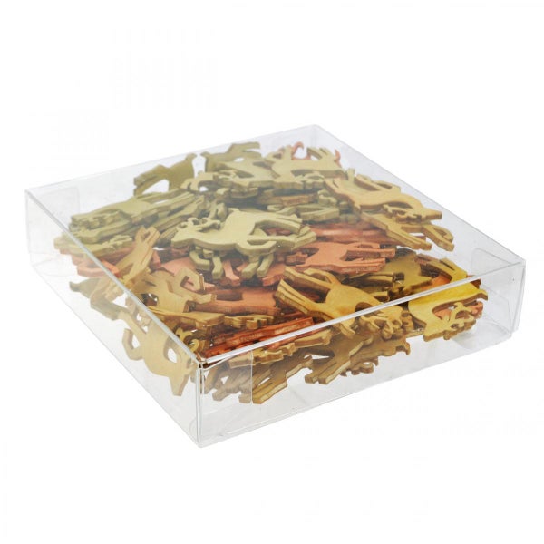 Dekofiguren Elch aus Holz in transparenter Kunststoffbox