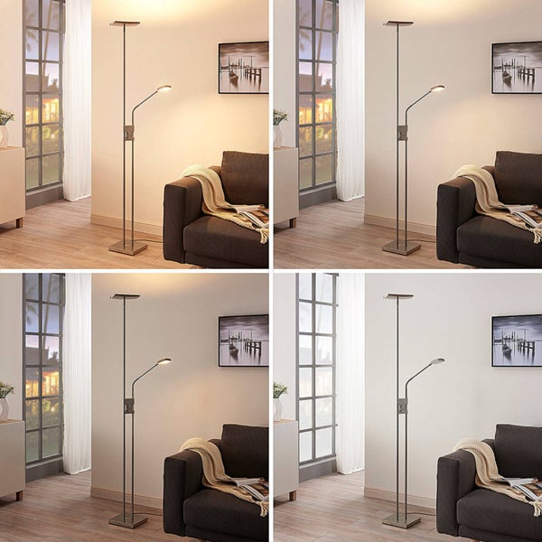 Lindby LED Stehlampe, Deckenfluter dimmbar verstellbarer Lesearm Standleuchte Metall Standlampe Wohnzimmerlampe Leselampe