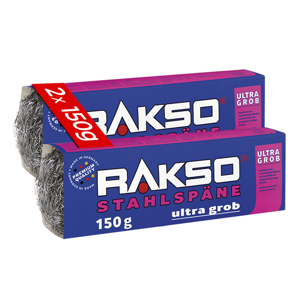 Rakso Stahlspäne ultra grob im Doppelpack 2 mal 150 Gramm zur Reinigung und zum Entrosten von Metalloberflächen.