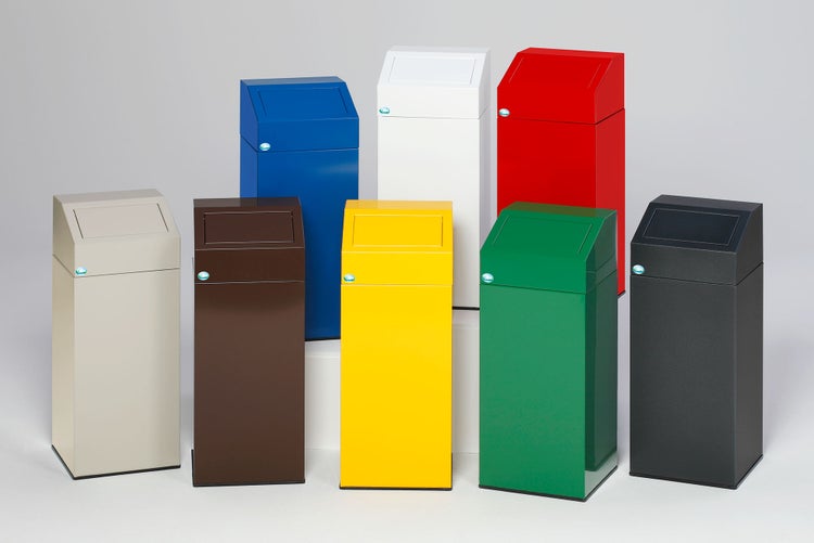PROREGAL Selbstlöschender Wertstoffsammler Restmüll 47 Liter HxBxT 79 x 32 x 32 cm Verzinkter Stahl Grau