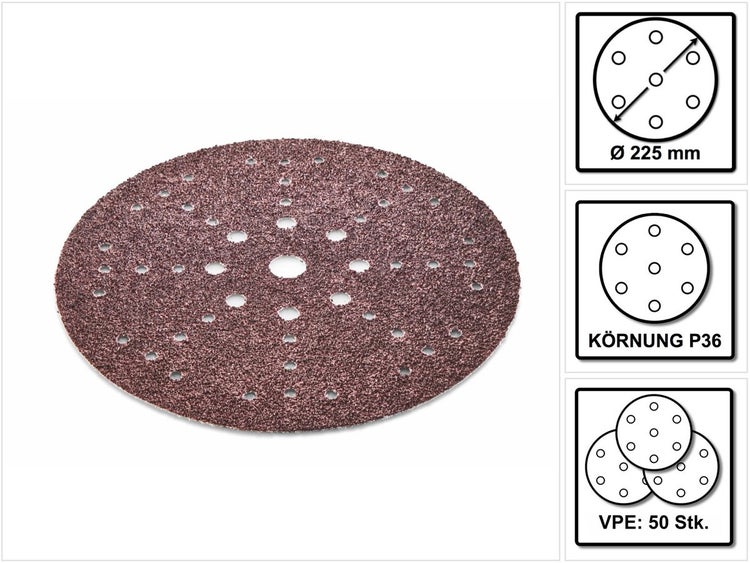 Festool STF D225/48 Schleifscheibe Saphir P36 225 mm 50 Stk. ( 2x 205652 ) für Langhalsschleifer PLANEX - Nachfolger von 495175