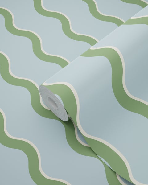 Tapetenrolle mit Wellenmuster in Grün und Blau