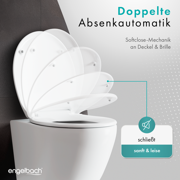 Engelbach® WC-Sitz Oval mit Absenkautomatik (Einfache Montage) Antibakteriell dank Urea-Duroplast