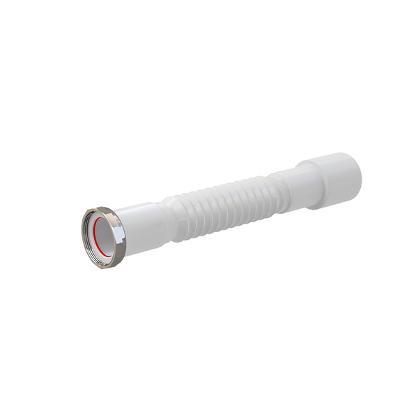 Flexibler Siphon-Anschluss aus Kunststoff mit Metall-Überwurfmutter und roter Dichtung.