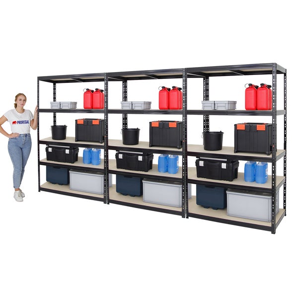 PROREGAL Mega Deal 3x Schwerlastregal Giant Tiger HxBxT 200 x 120 x 60 cm Fachlast 265 kg 5-Ebenen Schwarz