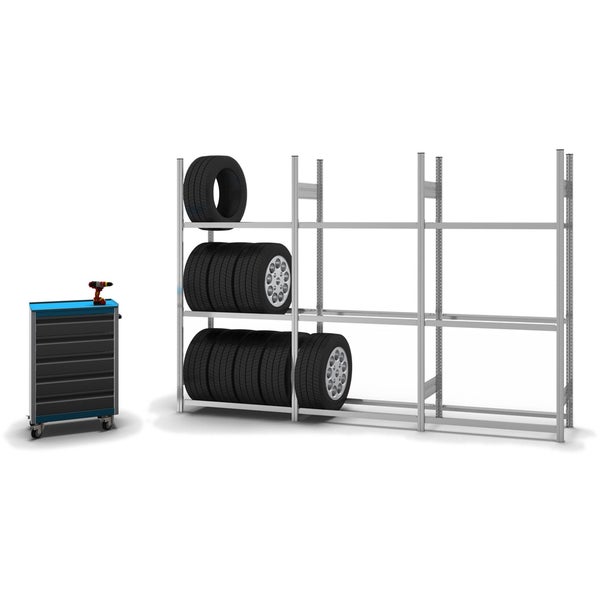 PROREGAL Reifenregal Stecksystem T-Profil Grundregal HxBxT 200 x 100 x 40 cm 3 Ebenen Fachlast 150 kg Verzinkt