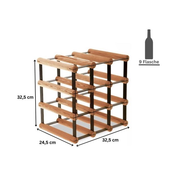 PROREGAL Modulares Weinregal Vinotega Mod Metal HxBxT 32,5 x 32,5 x 24,5 cm 3 x 3 Flaschen Massives Kiefernholz Braun Geölt