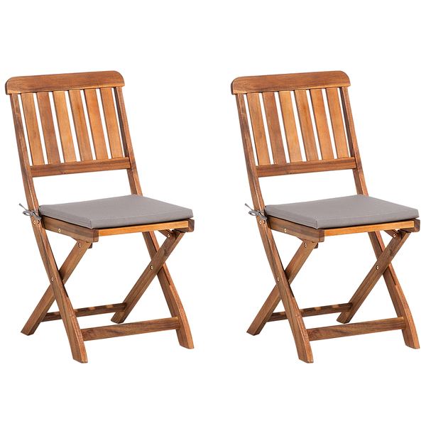 Set mit 2 Stühlen und Sitzkissen CENTO Akazienholz Braun