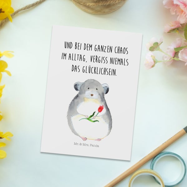 Mr. & Mrs. Panda Postkarte Chinchilla Blume - Weiß