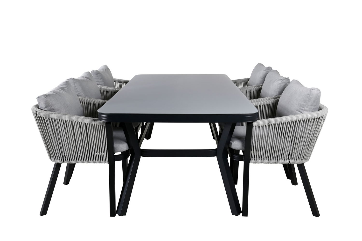 Virya Gartenset Tisch 100x200cm und 6 Stühle Virya weiß, schwarz, grau.