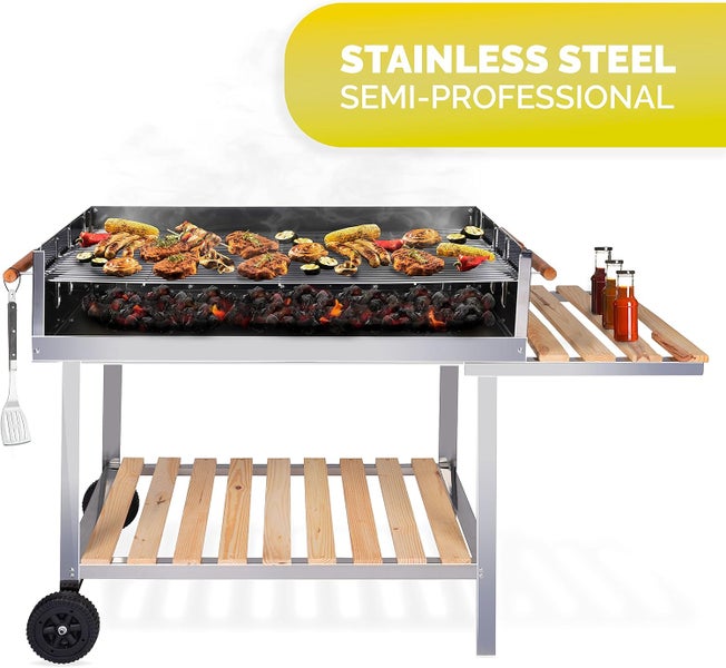 BBQ Collection Holzkohlegrill - BBQ mit Tisch - Gartenküchen Barbecue in höhenverstellbar - 98 x 56 x 85 cm