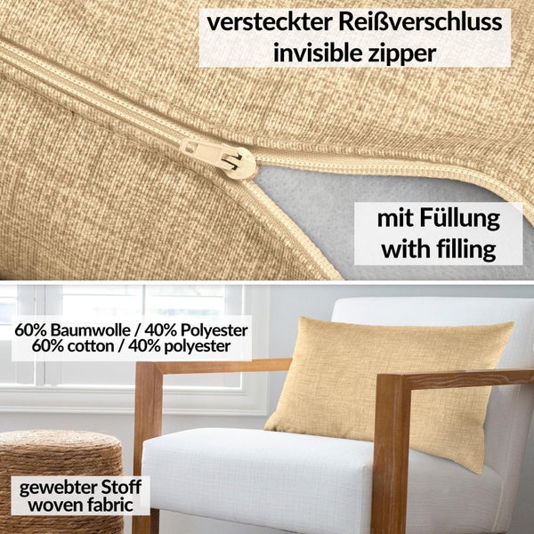 Kissenhülle Beige 30x50cm mit Füllung Leinenoptik