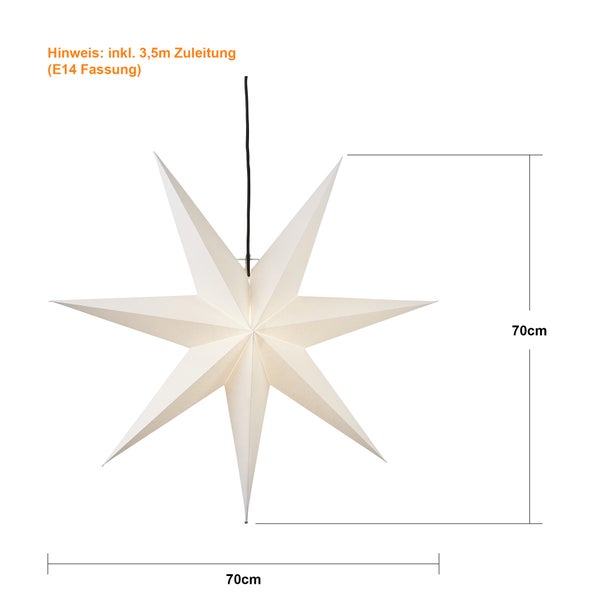 Papierstern mit Zuleitung, circa 70 cm groß, zur Dekoration