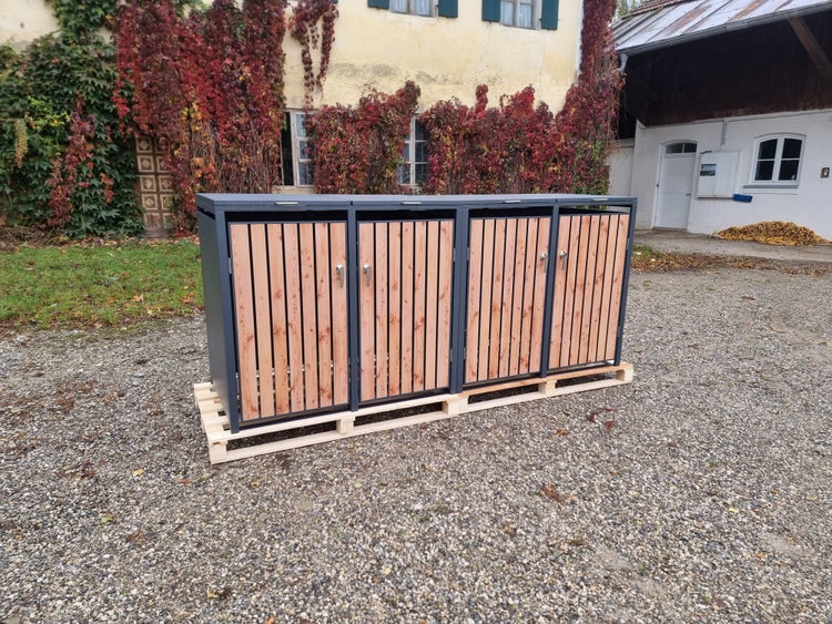 My Mülltonne BOSCO Mülltonnenbox-Lärche Optik, 4er Modell, anthrazit RAL 7016, 264 x 80 x 116 cm mit Klappdach inkl. Gasdruckdämpfer und SoftClose