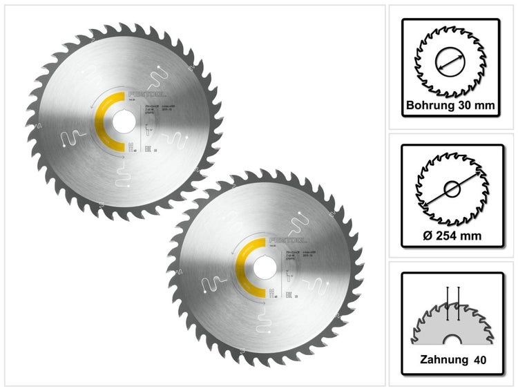 Festool Universal Kreissägeblatt Set 2x W40 254 x 2,4 x 30 mm ( 2x 575975 ) für TKS 80 Tischkreissäge
