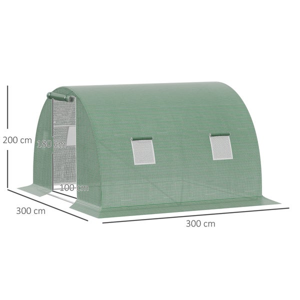 Outsunny Foliengewächshaus, 300L x 300B x 200H cm, PE-Kunststoff, Stahl, Grün