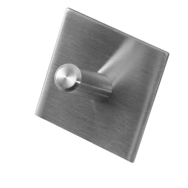 Quadratischer Wandhaken aus gebürstetem Edelstahl mit zylindrischem Stift.