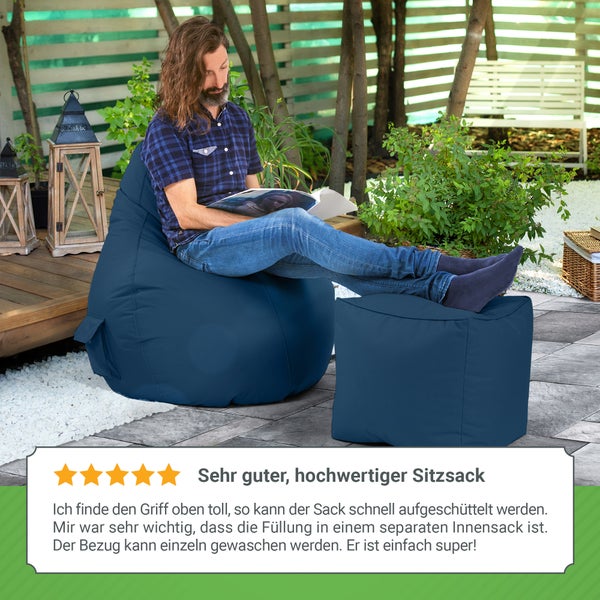 Green Bean Sitzsack mit Rückenlehne 80x70x90cm - Gaming Chair mit 230L Füllung Kuschelig Weich Waschbar - Bean Bag Bodenkissen Lounge Chair Sitzhocker Relax-Sessel Gamer Gamingstuhl Dunkelblau