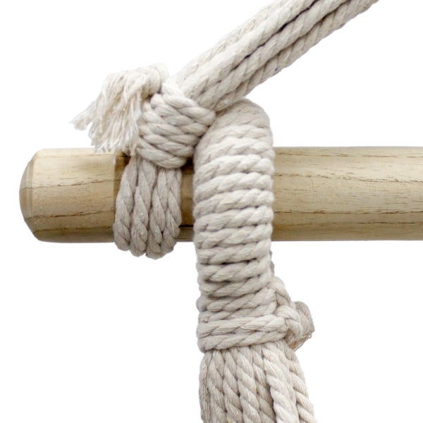 ECD Germany Hängesessel mit 2 Kissen - aus Baumwolle - Hartholz Querstab - Belastbar bis 120 kg - Beige - Indoor/Outdoor - Hängestuhl Hängesitz Hängeschaukel Hängematte Hängekorb Schaukelstuhl Sitz