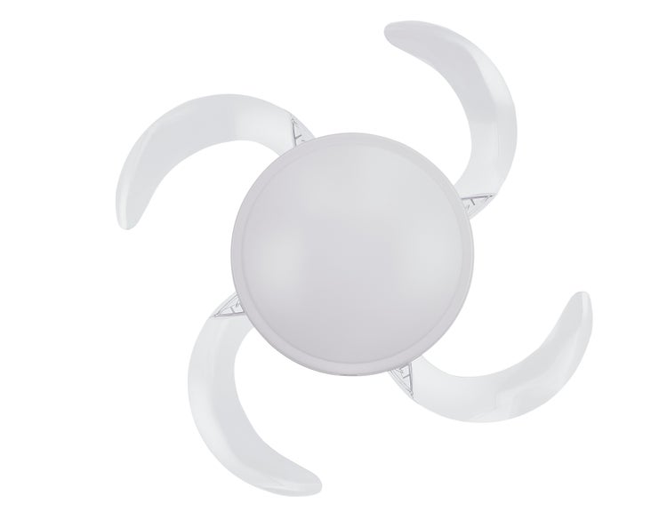Deckenventilator mit integrierter LED Deckenleuchte und einklappbaren Flügeln in runder Form
