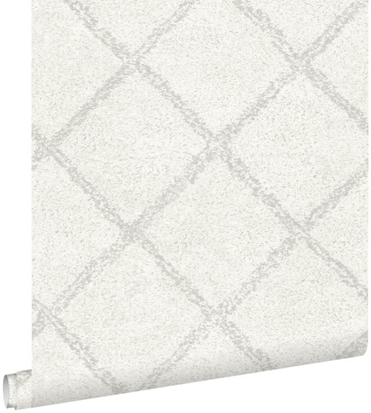ESTAhome Tapete orientalisches Berberteppich-Motiv Hellgrau und Weiß - 53 cm x 10.05 m - 148664