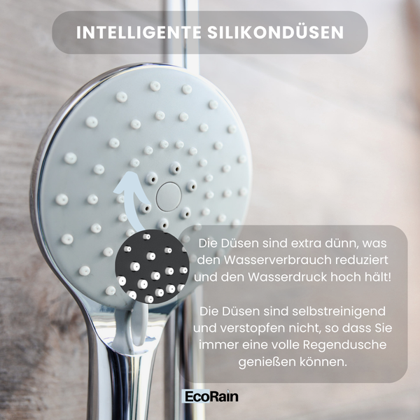EcoRain 50% Wassersparender Duschkopf Glenn 12 CM mit Wasserfilter - 3 Strahlarten - Hoher Wasserdruck - Universeller Anschluss - Anti-Kalk Duschkopf - Chrom