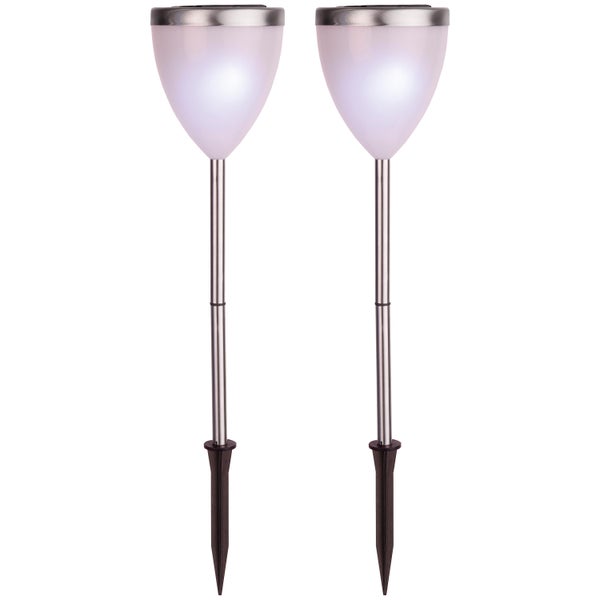 Zwei Gartenleuchten mit Erdspieß und Lampenschirm