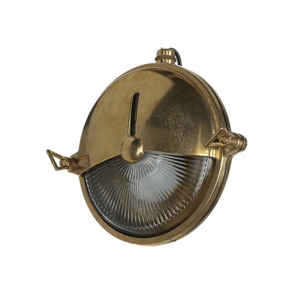 Runde Messinglampe mit geriffeltem Glas