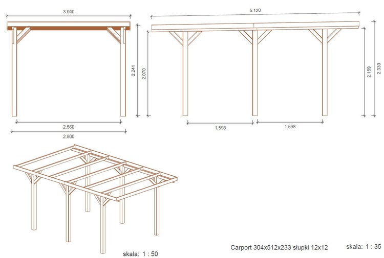 Carport Garagendach 3,04x5,12 m - 15,56 m2