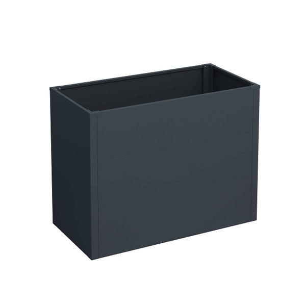 Rechteckiges Hochbeet aus Metall in Anthrazit.