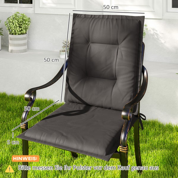 Outsunny 4er Set Sitzkissen 108 x 50 x 5 cm Stuhlkissen mit Bändern, Outdoor Indoor Sitzauflage, Sitzpolster, Bankpolster für Gartenmöbel, Sitzsthul, Essstuhl, Dunkelgrau